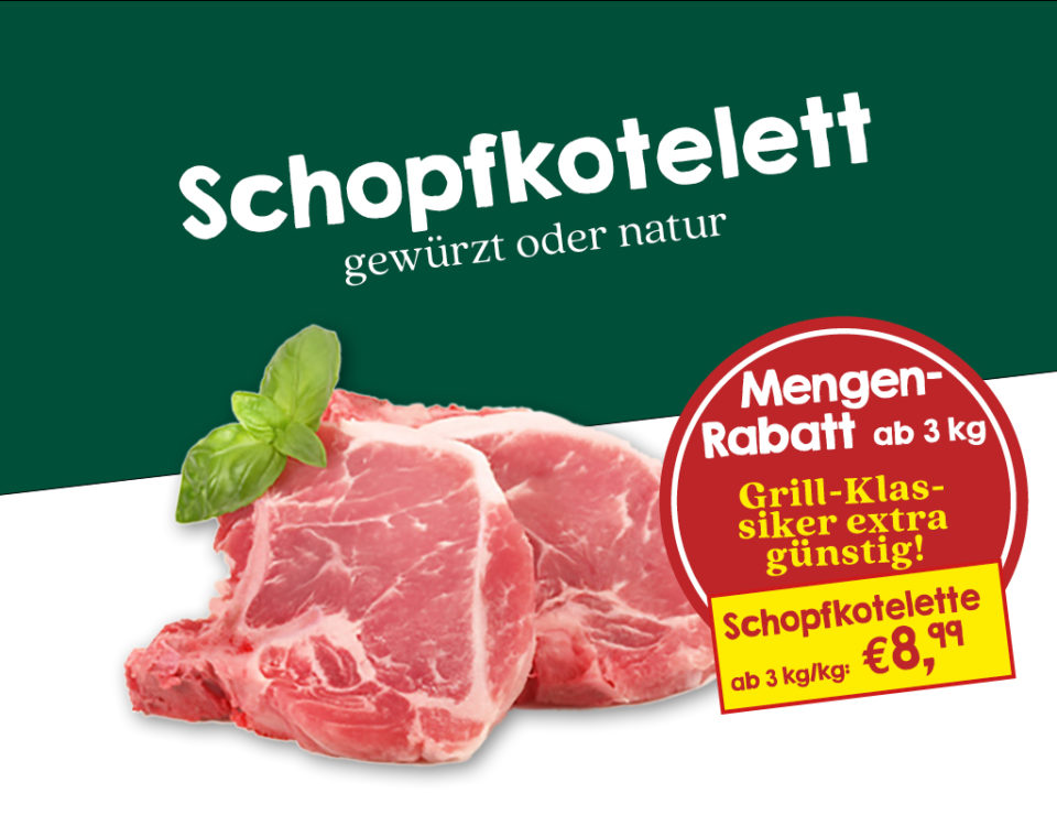 schopfkotelett gewürzt oder natur Mengen Rabatt ab 3 kg/kg €8,99